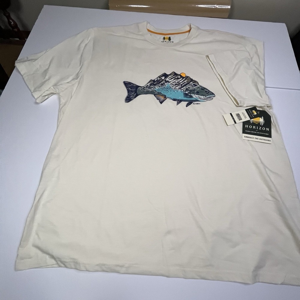 Horizon Bass Creek Outfitters Mens Fish Mountain Graphic Tee Cream XXL HO402433